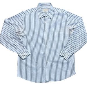 Mens Tommy Bahama Blue Long Sleeve Striped Button Down Shirt Size 16.5 34-35 EUC
